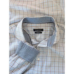 BUGATCHI Shaped Fit Plaid Long Sleeve Dress Shirt Cotton Blue Brown Fish Mens XL